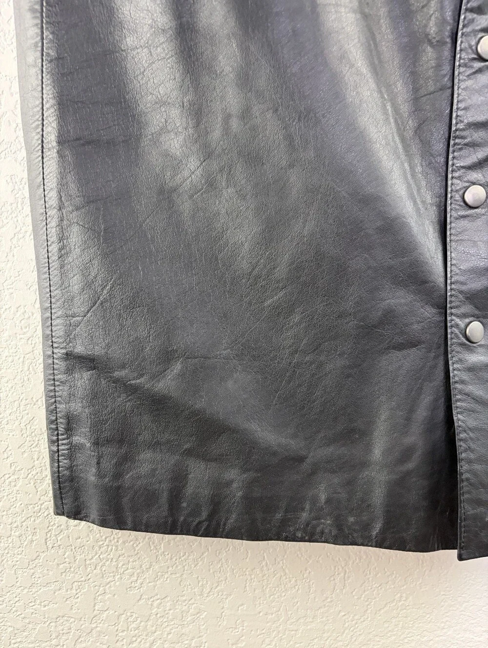 Vintage Greg Adams 80's Black Leather Button Split Skirt 13/14